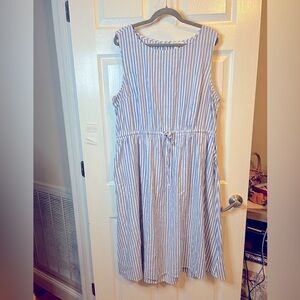 Anthropology Beach Lunch Lounge Blue Striped Midi Dress cutout back Size XXL